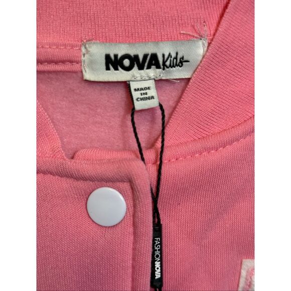 Nova Kids Girls Button-up Mini Bronx Shawty Varsity Bomber Jacket Pink Sz 10 NWT - Picture 5 of 12